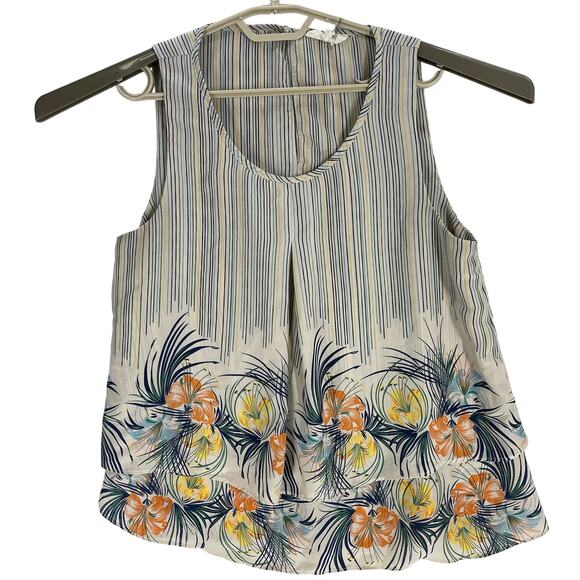 Entro Tank Top Blouse Womens Medium M Blue Yellow Green Floral Flowy - Picture 2 of 7